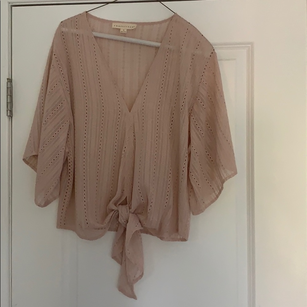 Lovestich blush eyelet tie front shirt